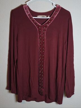 Soft Surroundings Adornment Tunic Top Cabernet Velvet Petite M Boho Luxe